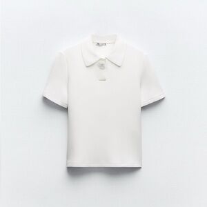 ZARA White Polo Top with 3D Floral Detail – Size M